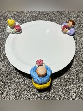 Vintage 1997 Lotus Handcrafted Footed Ceramic Cake Plate with 3 Chubbies